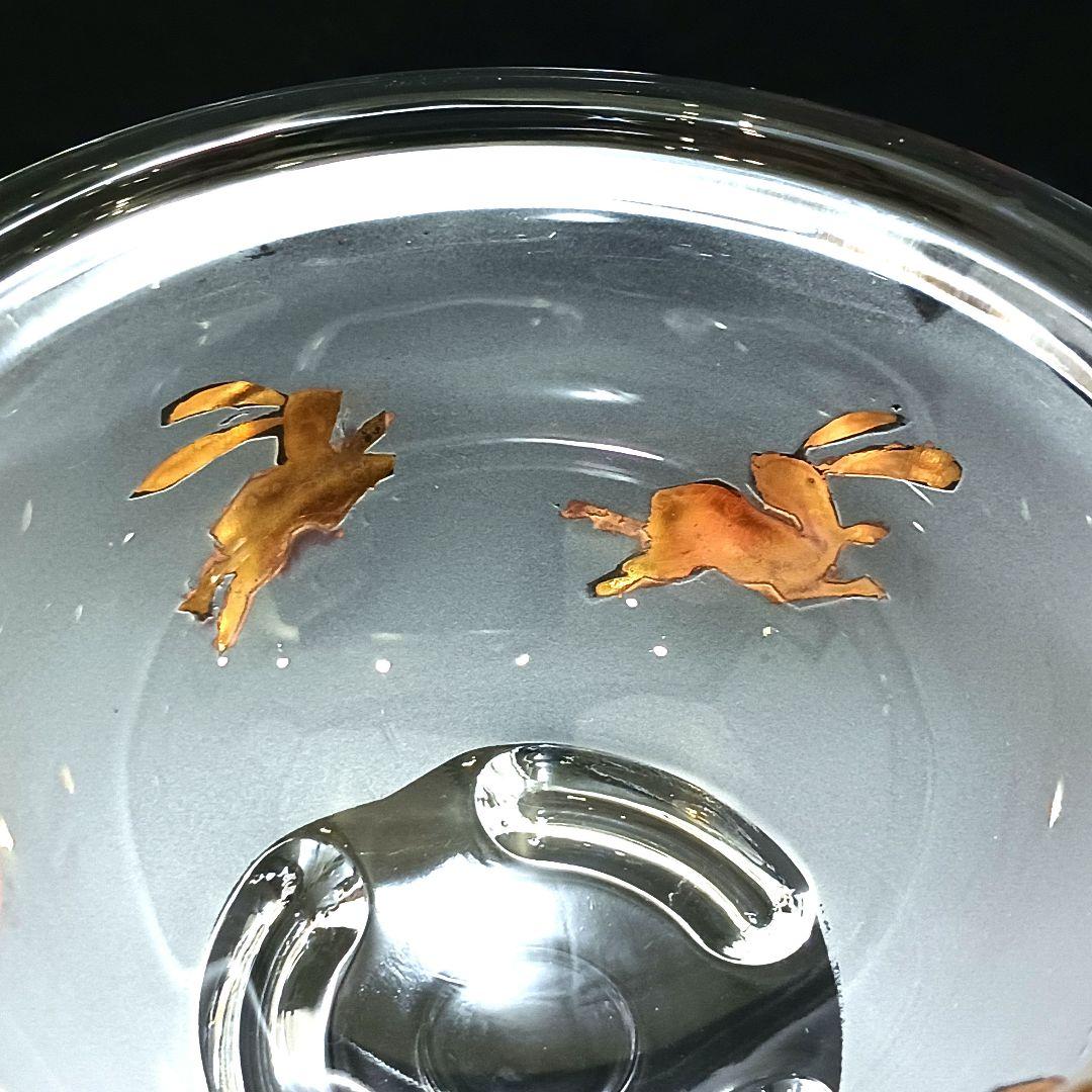 睦揃 金銀彩鶴 Y3279-3 ガラス製 金彩ウサギ文 蓋付碗 ガラス