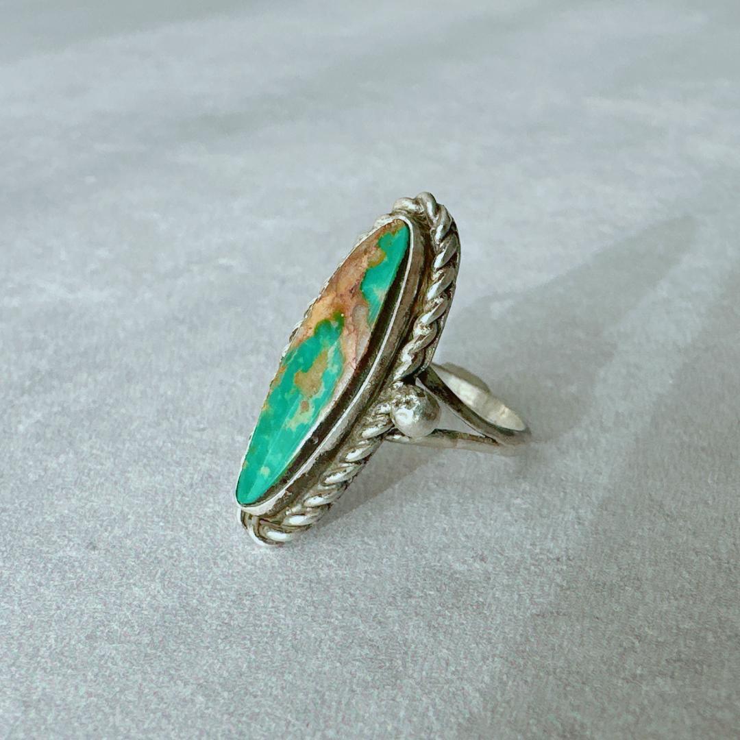 【J338】ヴィンテージ　ナバホ　ターコイズ　オーバル　シルバーリング　11号