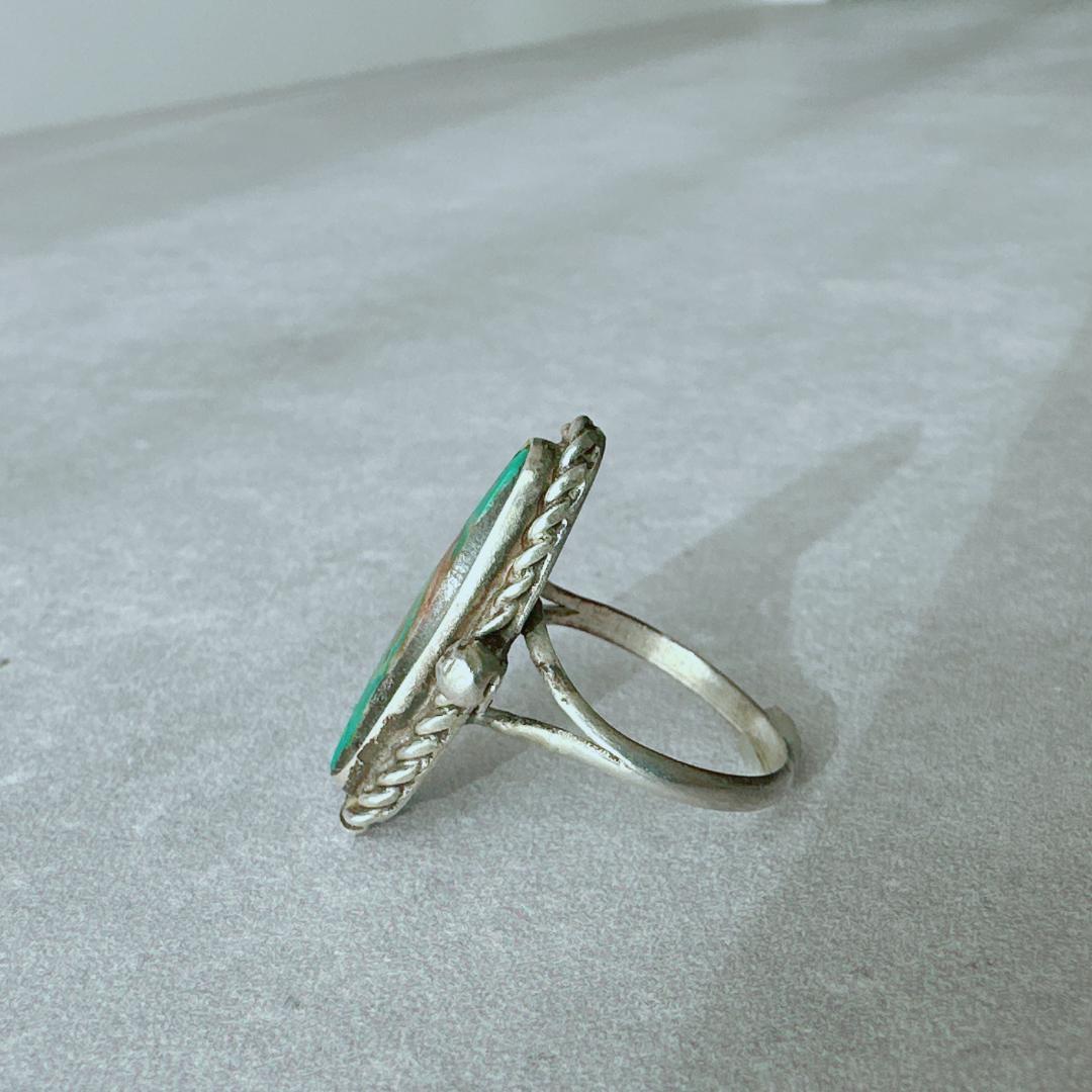 【J338】ヴィンテージ　ナバホ　ターコイズ　オーバル　シルバーリング　11号