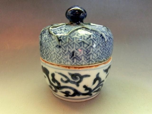 香合□南京古染付 擬宝瑞香合 呉須 桐箱 お茶道具 珍品 時代物 骨董品