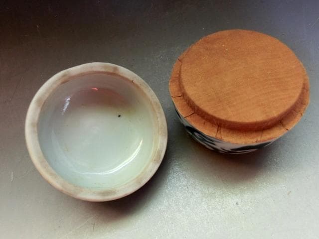 香合□南京古染付 擬宝瑞香合 呉須 桐箱 お茶道具 珍品 時代物 骨董品