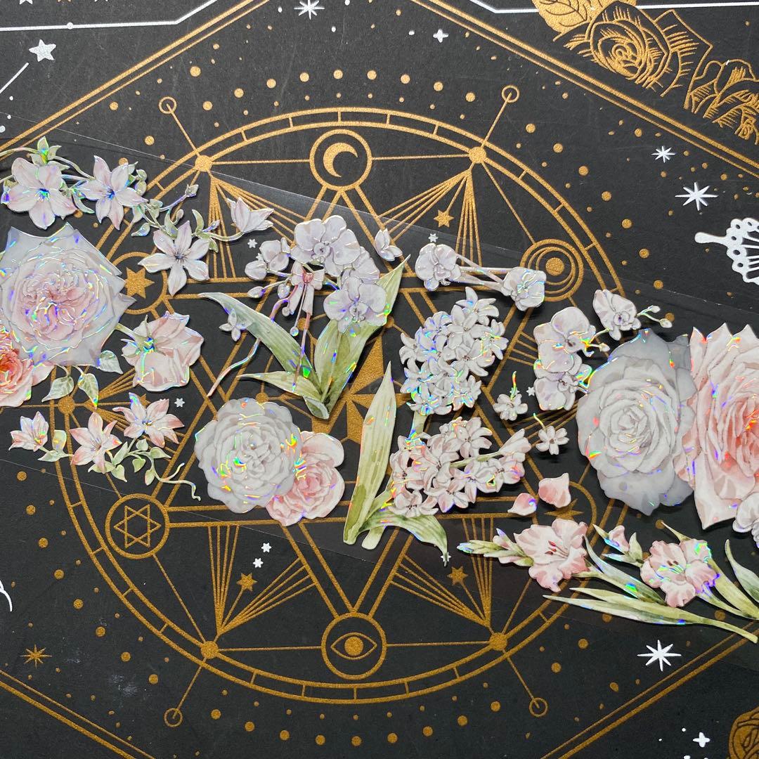 9240】海外 マステ 中古巻 貝殻光マスキングテープ 半透明 お花 装飾系