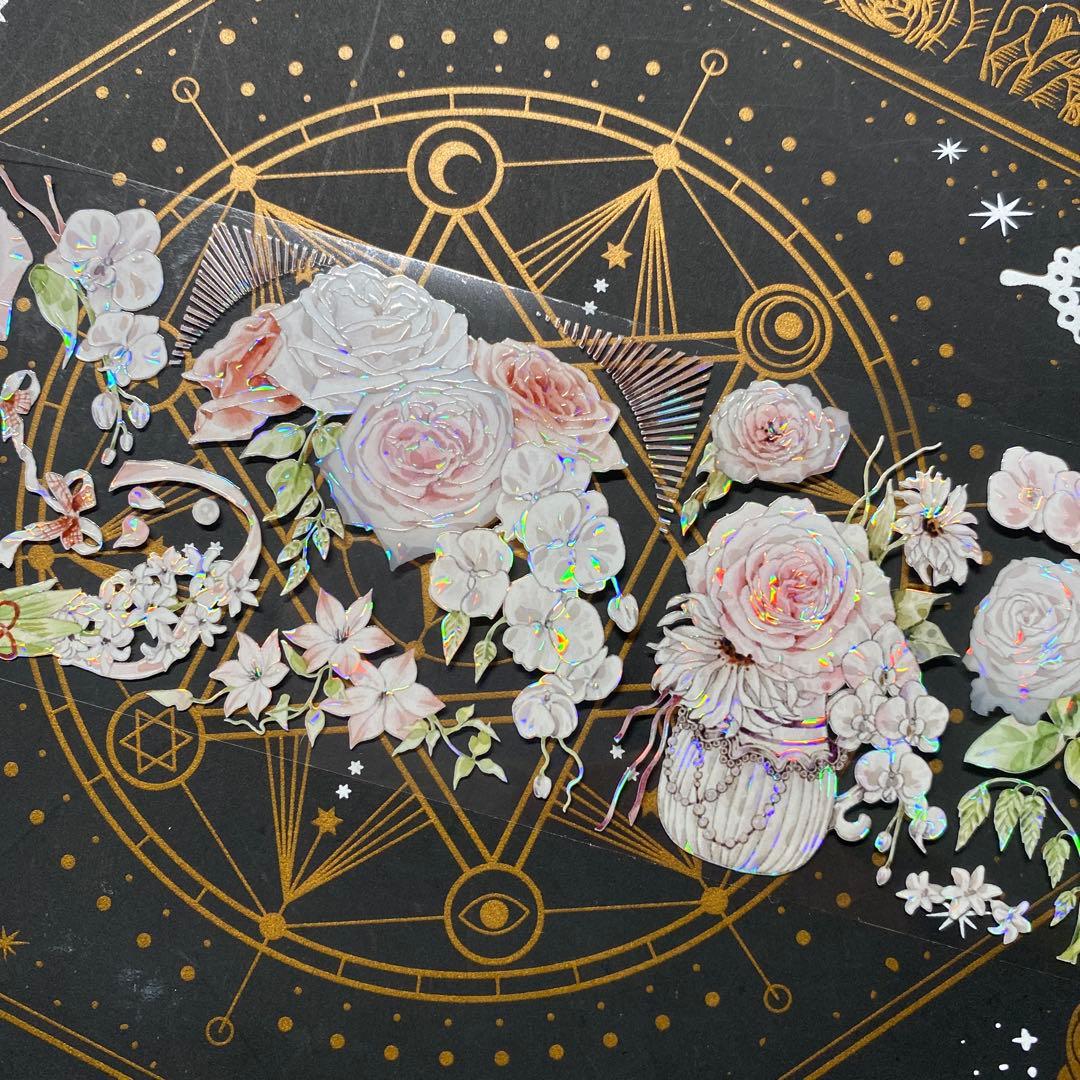 9240】海外 マステ 中古巻 貝殻光マスキングテープ 半透明 お花 装飾系