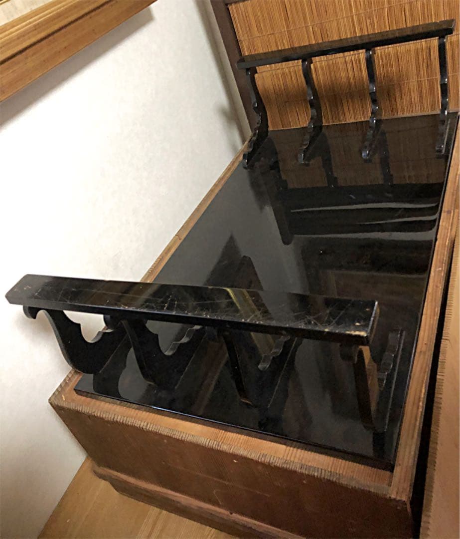 時代 漆芸 在銘 八足 平卓 香台 花台 共箱