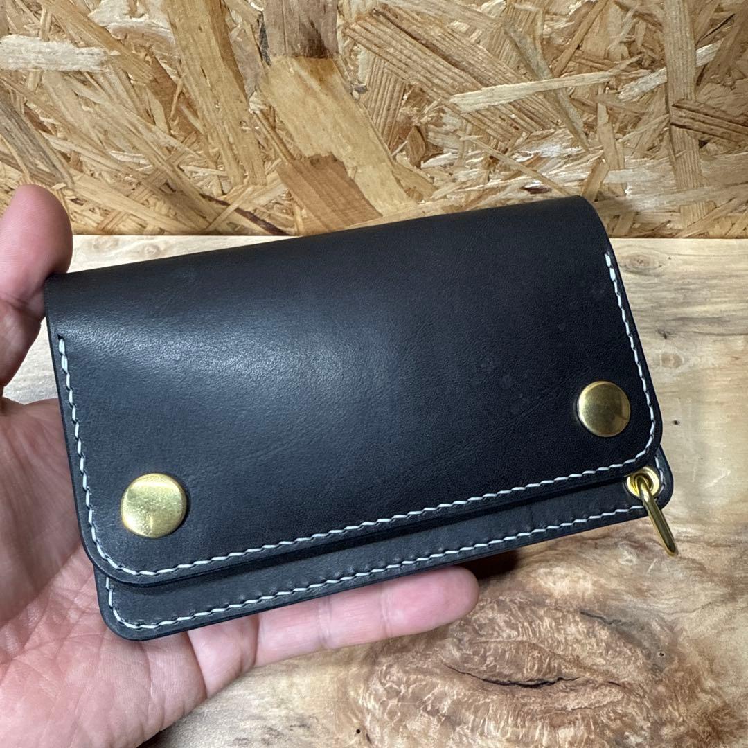 150 カスタム ミドル トラッカーウォレット 姫路レザー オイルヌメ 真鍮 白