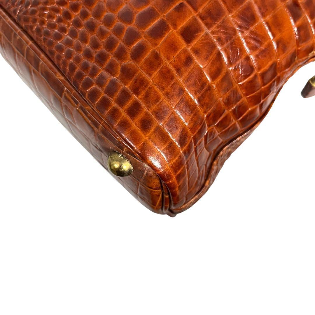 クロコダイル型押し 茶レザーバッグ 鍵付き 大容量
