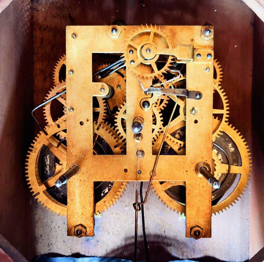 〈完動・美品〉小型八角合長ゼンマイ振り子時計　アンティーク古時計