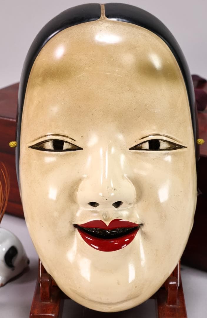 時代 古面 木彫彩色能面「小面」縦21cm 女面 お歯黒 能楽面 BK127