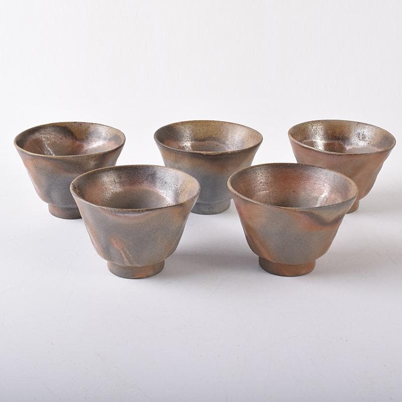 煎茶道具 備前焼 小西陶古作 煎茶碗 五客 共箱 D R7888