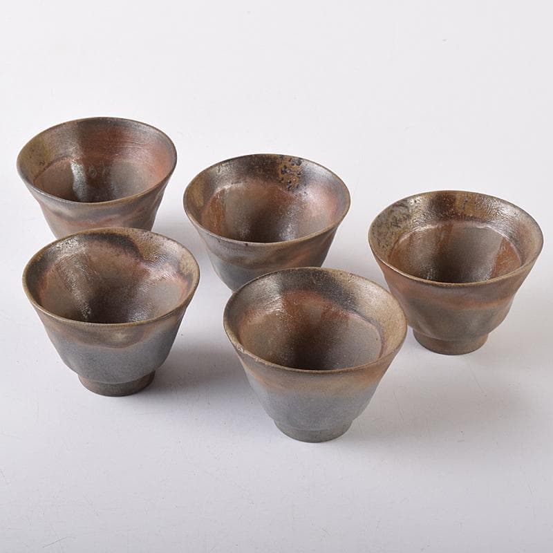 煎茶道具 備前焼 小西陶古作 煎茶碗 五客 共箱 D R7888