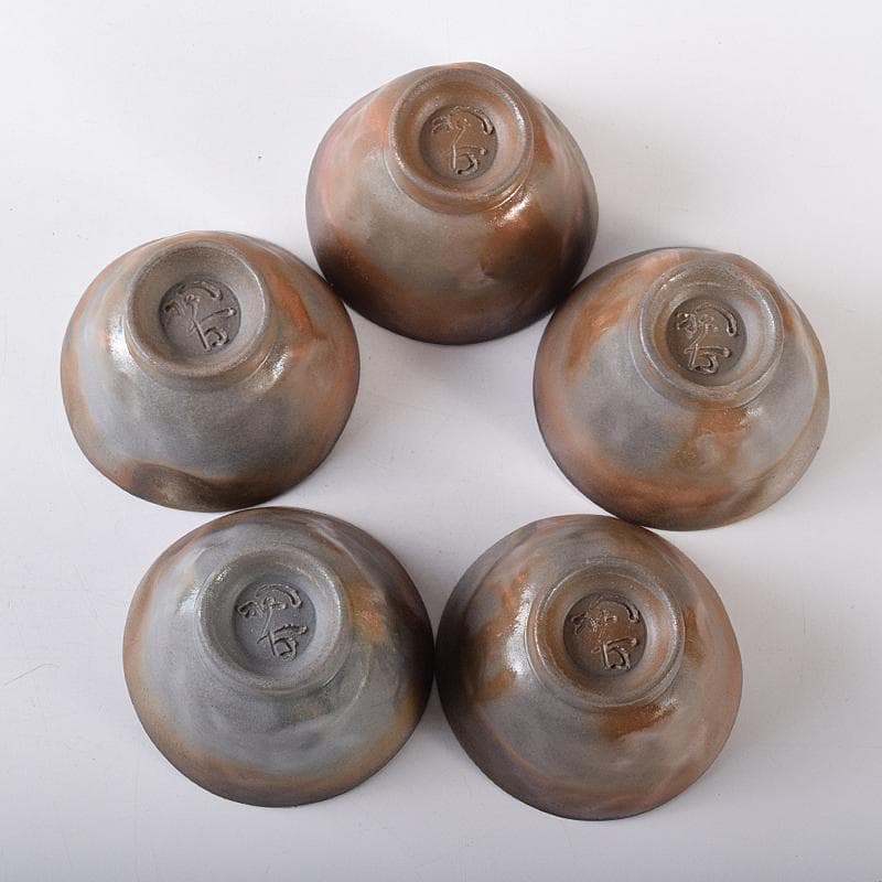 煎茶道具 備前焼 小西陶古作 煎茶碗 五客 共箱 D R7888