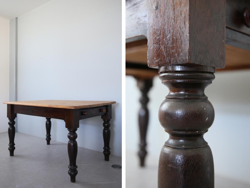 イギリスアンティークオールドパイン材の古木ダイニングテーブル/木製机(72-75