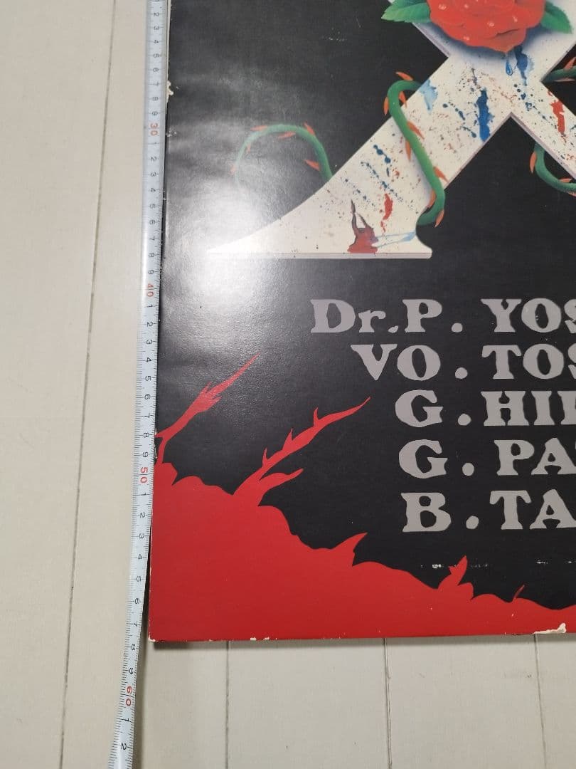 当時物 X JAPAN バンド ポスター 約60cm x 90cm 木枠付 薔薇