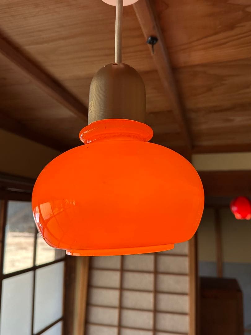 昭和レトロ ペンダントライト レトロ照明 当時物 スペースエイジ ガラス製