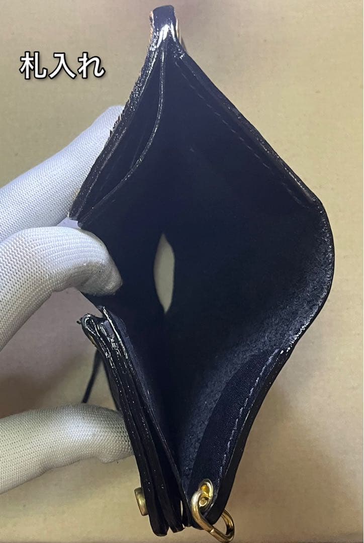 ミドル トラッカーウォレット ポケット部分本革ハラコ豹柄 三層