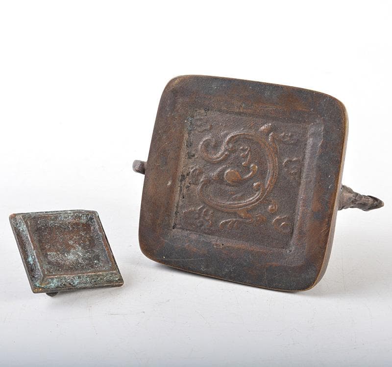 中国　書道具　古銅青銅　饕餮文　鳥鈕　水滴　C　R5111