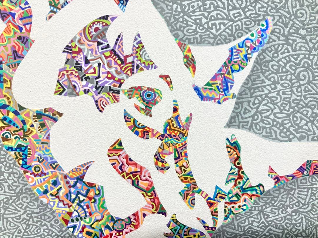 原画　サイ　動物画　絵画　アクリル画　現代アート　細密画　手描き　一点物