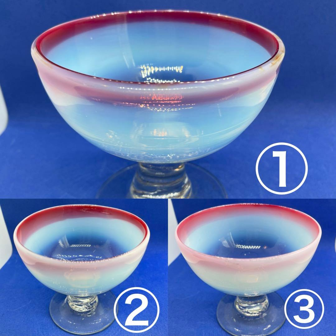 大正ガラス 氷コップ 乳白色✖️赤い縁 3個セット