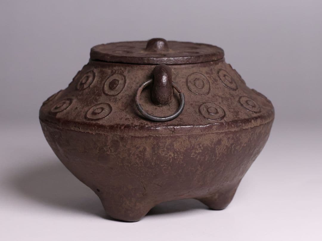 大國造 丸形香炉 三足 耳付 鉄製 共箱 香爐 時代【MB25】 - 工芸品一