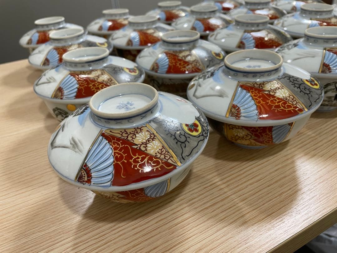 古伊万里 富貴長春 色絵金彩 富士 雪柄 小鉢 蓋付き椀 茶碗 レトロ 20