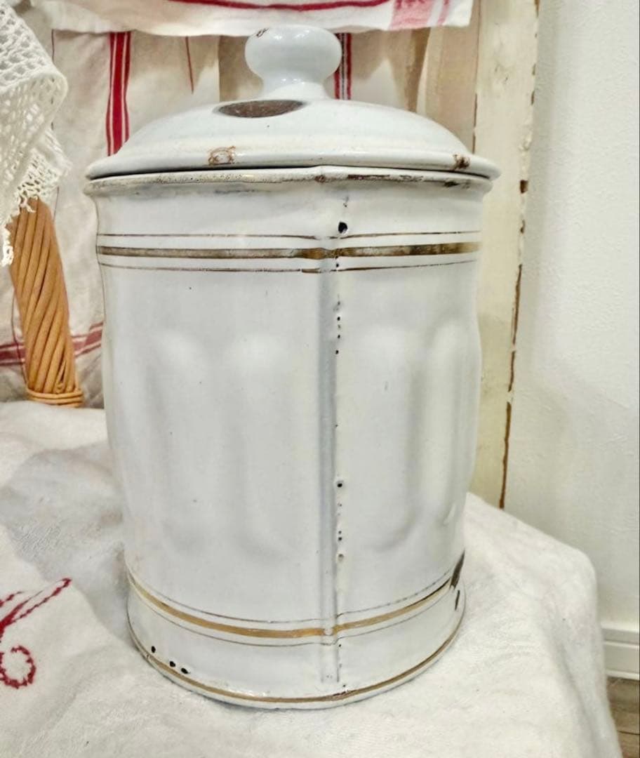 希少 1900s フランスアンティーク ホーロー タピオカ キャニスター