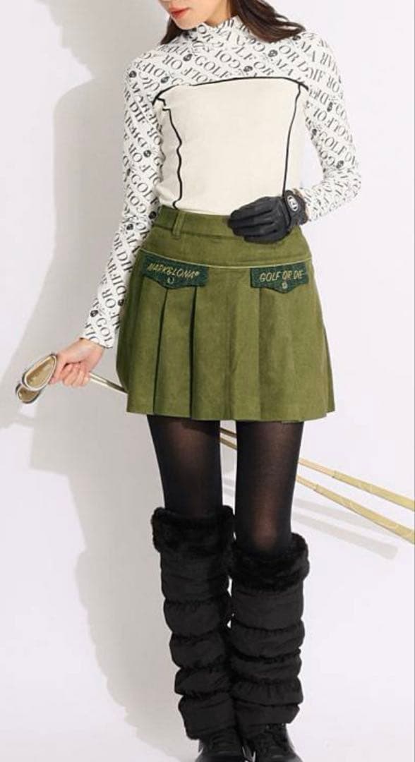 極美品　マークアンドロナ 総柄切替タートルネック長袖カットソー　ゴルフ　S