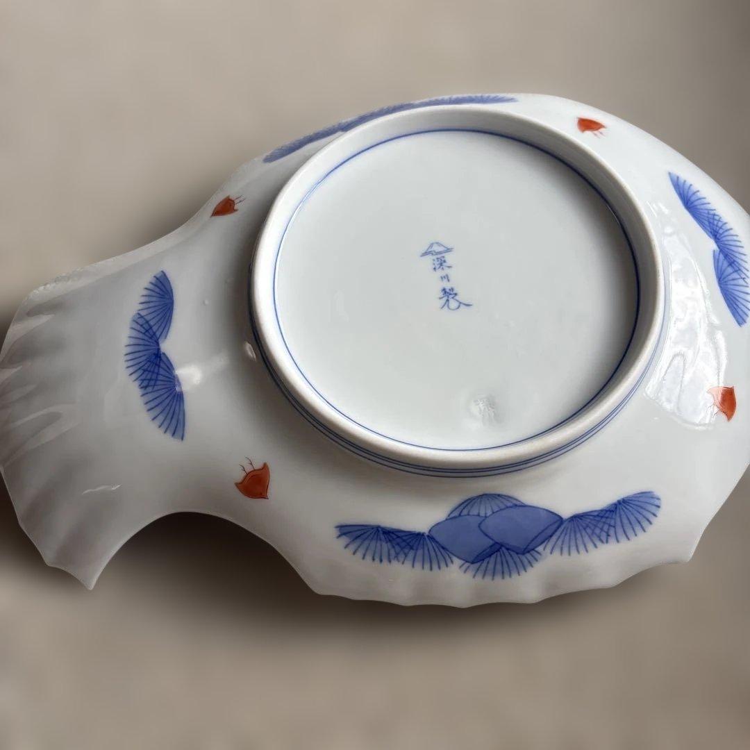 深川製磁 古伊万里鳳凰割地紋 魚型皿