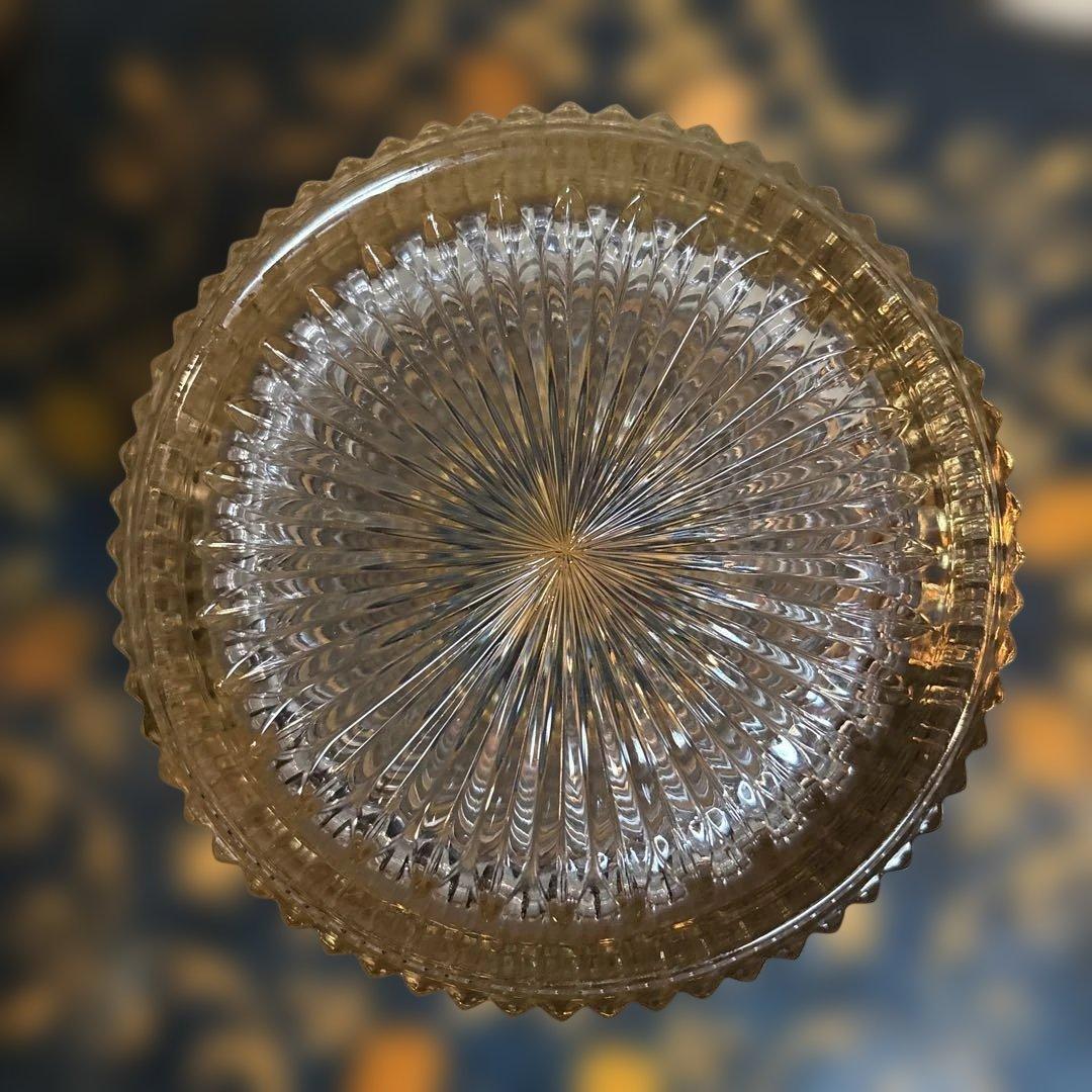 義山水指 ガラス クリスタル 金縁末広 水鳥撮塗蓋付 水崎長寿 箱付き