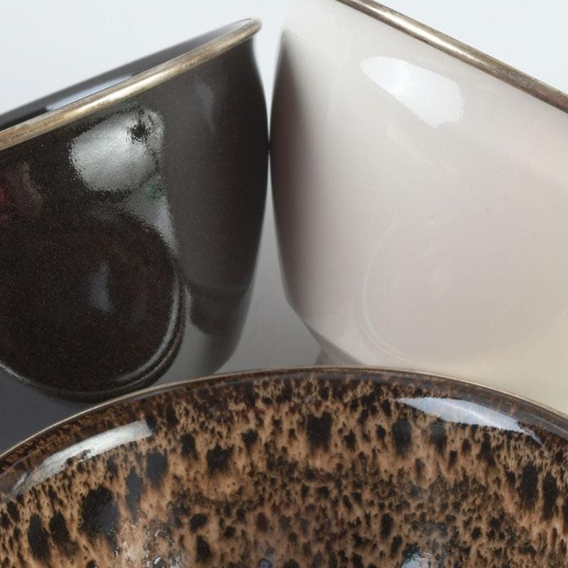 茶道具　平安　万代草山作　天目茶碗　七種　共布共箱　M　9329A