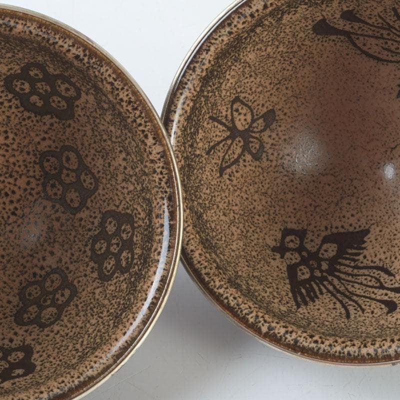 茶道具 平安 万代草山作 天目茶碗 七種 共布共箱 M 9329A