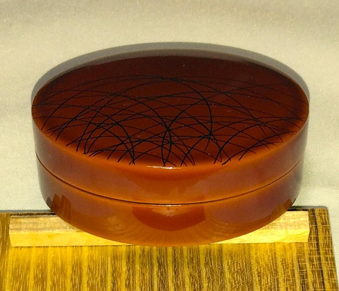 茶道具　加賀山中塗蒔絵師　細川司光作　溜塗野分蒔絵香合　超美品！！