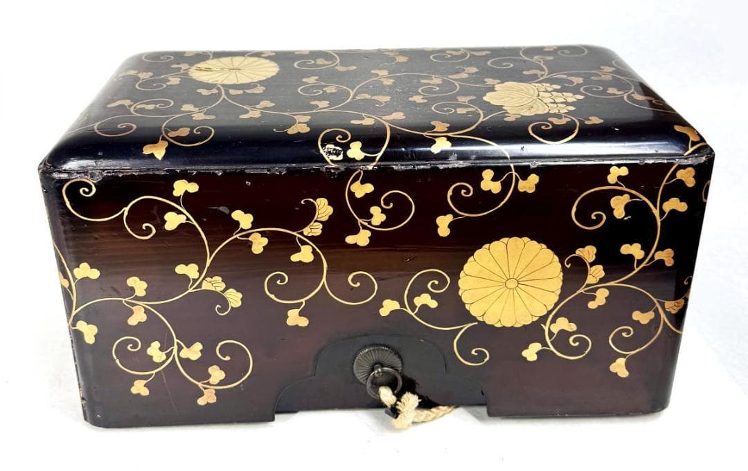 江戸時代 木製蒔絵唐草文道具入れ 漆器 茶道 書道 華道 香道 WWWT126