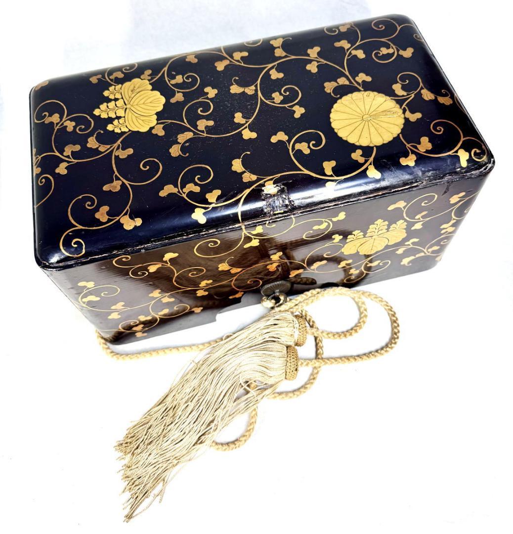 江戸時代 木製蒔絵唐草文道具入れ 漆器 茶道 書道 華道 香道 WWWT126