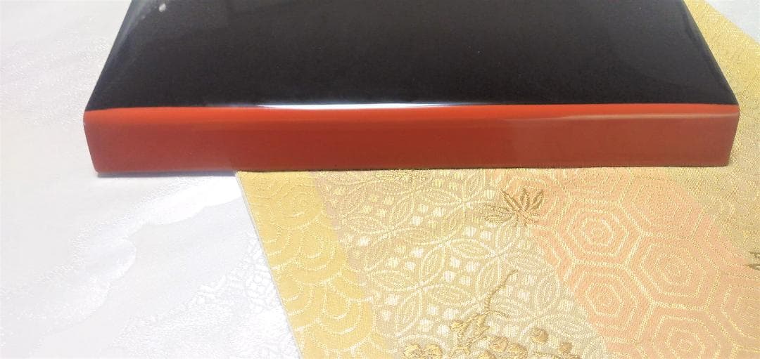 新品未使用 輪島塗　牡丹唐草　高級手彫沈金　本漆　天然木　長手盆　角盆 お盆