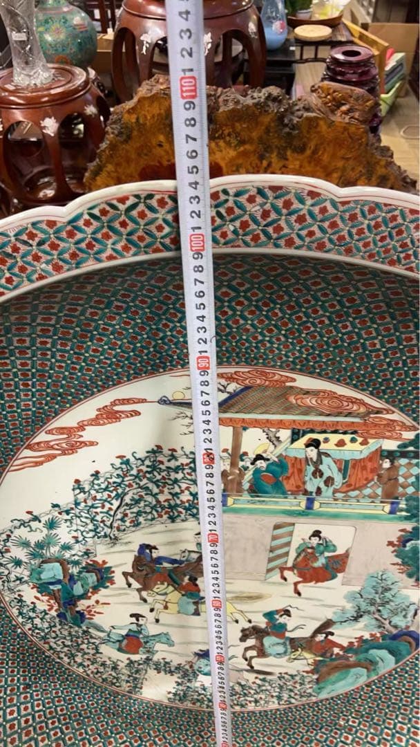 お引取り専用］大清康熙年製 特大絵皿【粉彩人物絵・