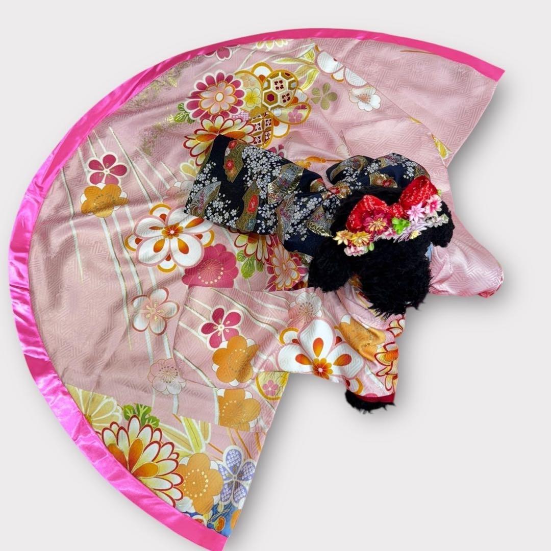 新品特価ハンドメイド】ペット用 正絹 大振袖 サイズSM〜L