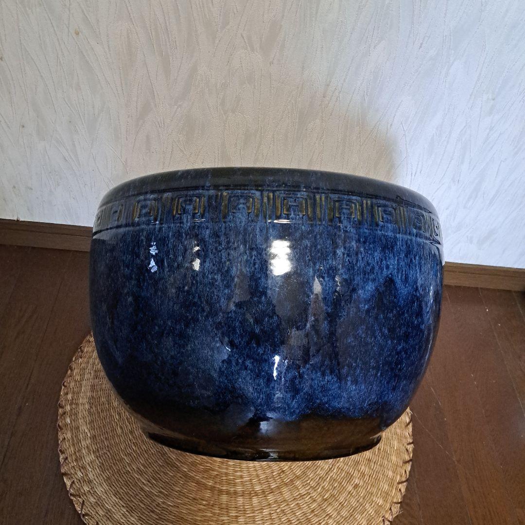 値下げしました❗大正～昭和レトロ「信楽焼・青色海鼠(ナマコ)丸火鉢