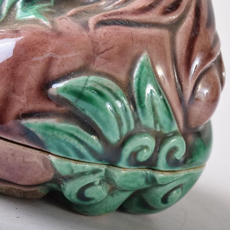 茶道具 九谷焼 九谷岩花造 色絵 獅子 香合 共布 共箱 V R8226