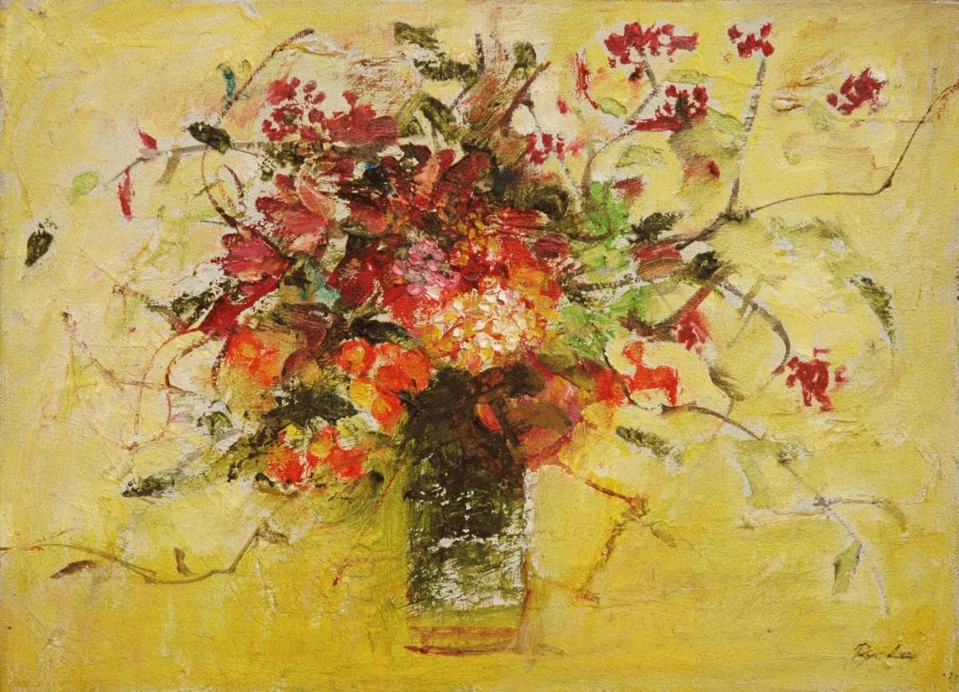 油絵 菅家令子 絵 絵画 インテリア 額付(銀) F4-070702 花 絵画