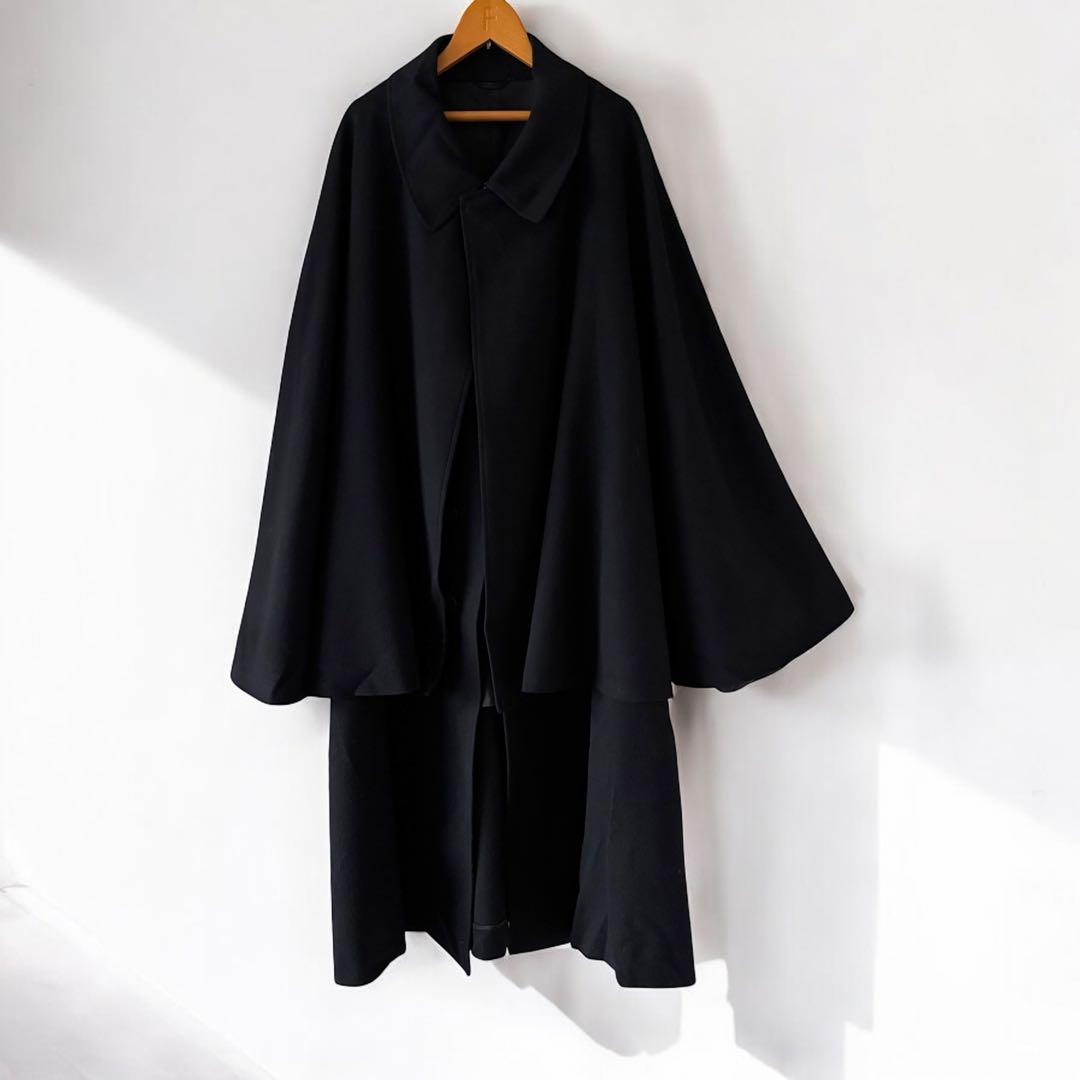 日本製 ヴィンテージ インバネスコート トンビコート ウール L 黒