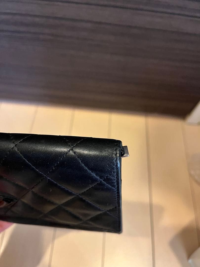 CHANEL カンボンライン　キルティング 二つ折り財布　ブラック