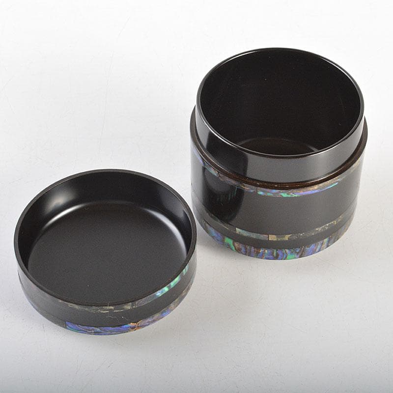 茶道具　小坂公一作　黒漆塗　青貝張　雪吹棗　共布共箱　V　6734