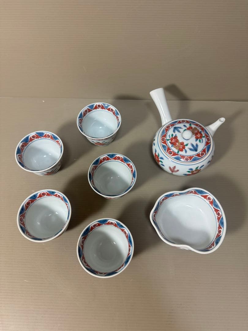 2169源右衛門 古伊万里風桜図 玉露茶器セット 急須1客 湯冷し1客 湯呑5