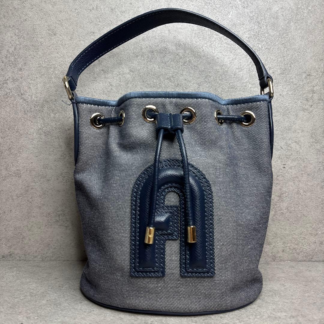 現行品 FURLA フルラ 2wayショルダーバッグ クリオ アーチロゴ デニム