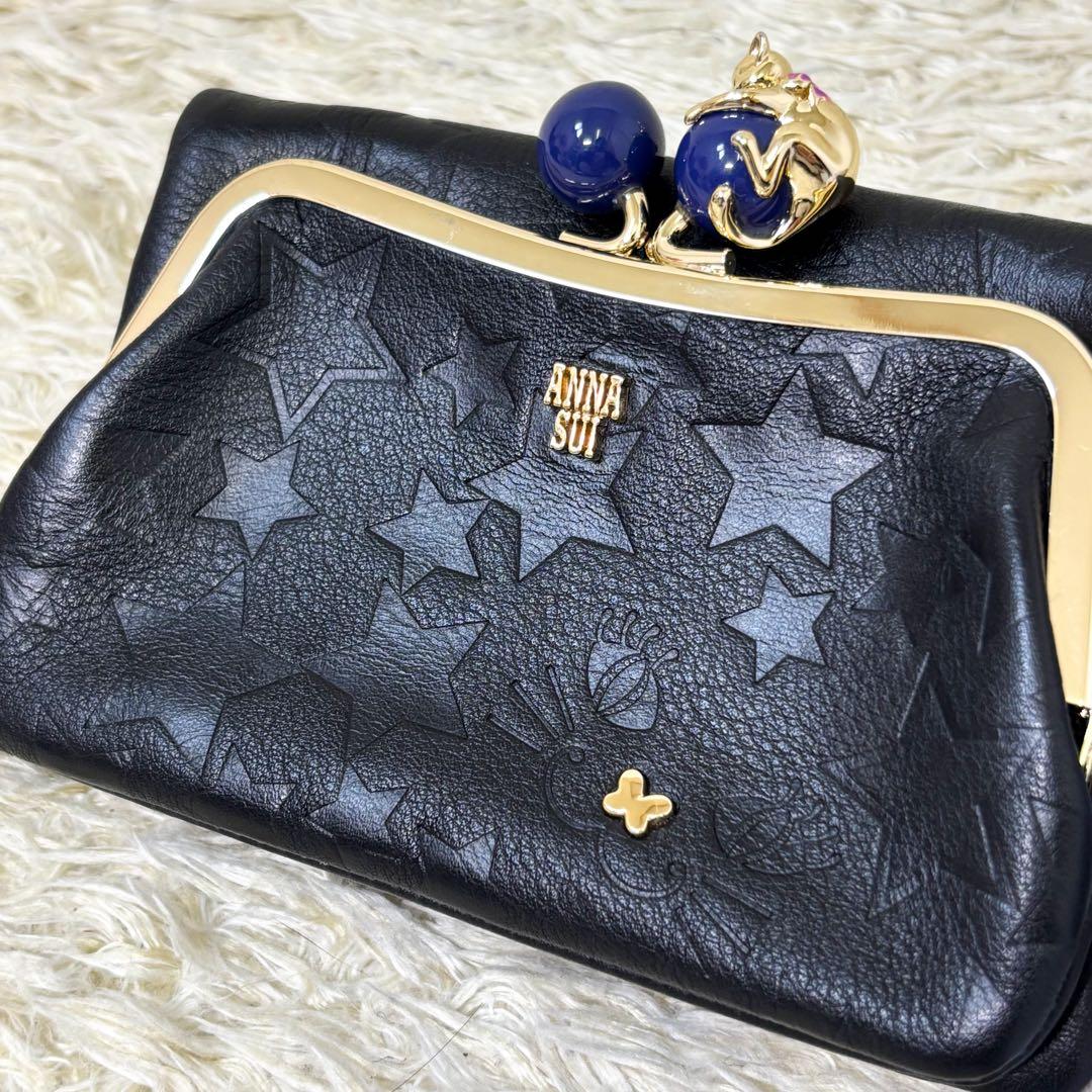 【未使用級】アナスイ プレイングキャット 折り財布 がま口 ブラック レディース