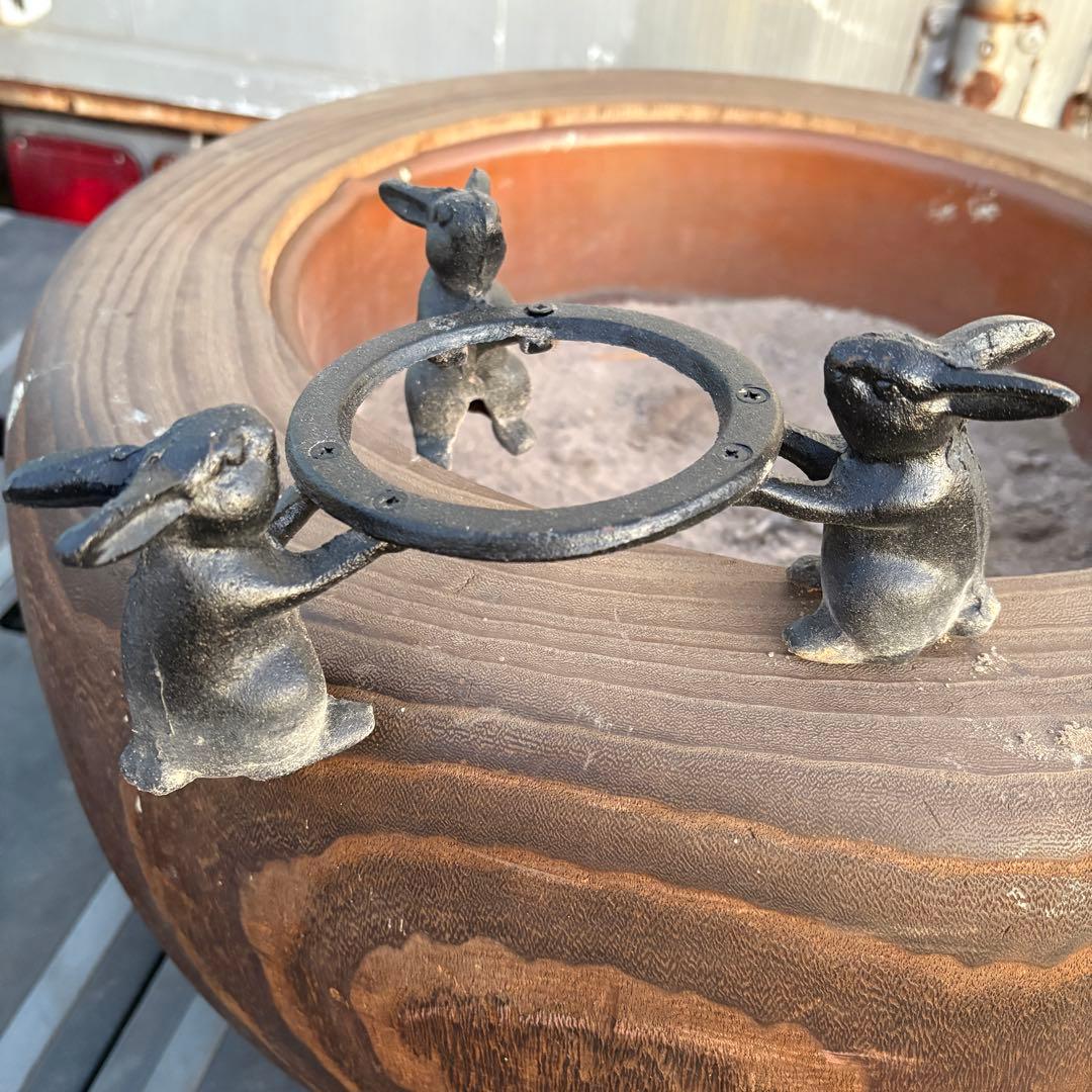 火鉢 うさぎ五徳付 手炙り 木製 工芸品 古道具 レトロ アンティーク 古民具