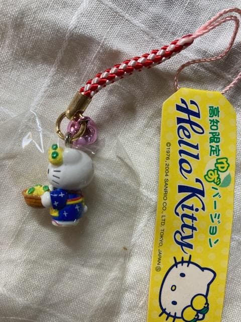 ハローキティ 根付（ピンク）　高知限定　ゆず　ストラップ　2004