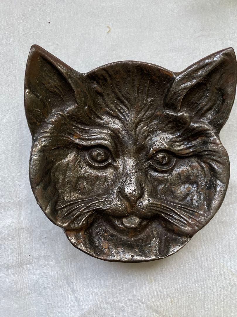 フランス アンティーク ネコトレイ 猫の顔型皿 アイアントレイ