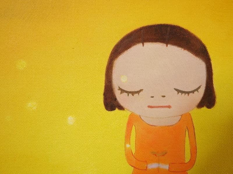 人物画　油絵　奈良美智　女の子と草原　F6　額付き　手描き　肉筆