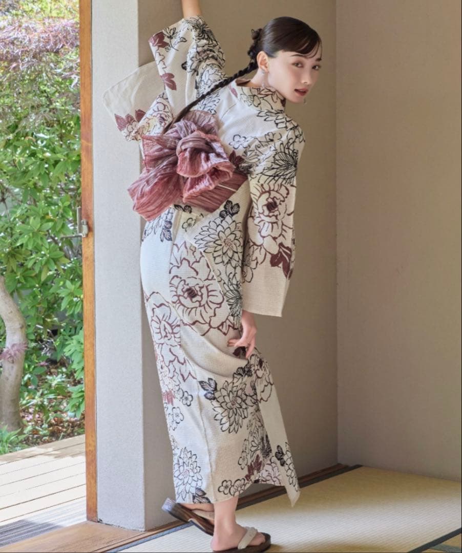 hinari × utatane浴衣セット 牡丹 ボルドー freeサイズ